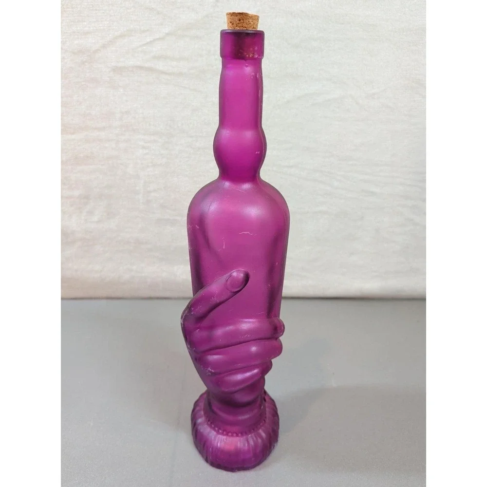 Vintage Hand Made Spain Recycled Glass Figural Hands Decanter Frosted Purple 14